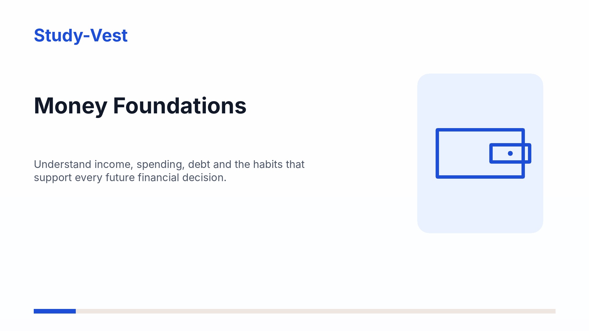 StudyVest visual guide for the Money Foundations course
